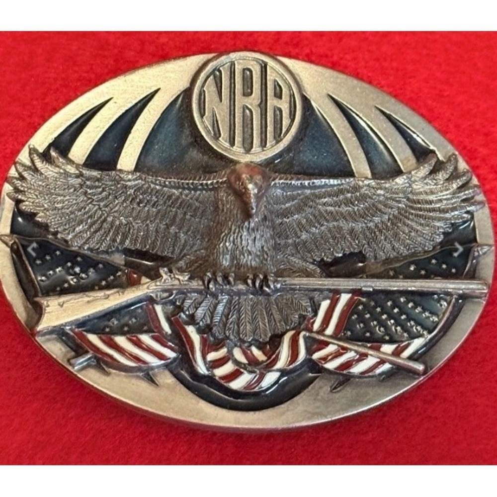 Vintage 1995 NRA Eagle Rifle American Flag BeltBuckle Bergamot Made in USA E-251